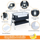 Baby Bassinet Bedside Sleeper with Storage Basket and Wheel for Newborn-Navy