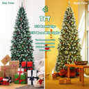 Pre-lit Artificial Pencil Christmas Tree with Pine Cones and Red Berries-7 ft