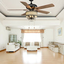 52" Crystal Ceiling Fan Lamp w- 5 Reversible Blades-Black