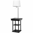 Floor Lamp Bedside Desk with USB Charging Ports Shelves-White