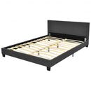 Queen Upholstered Platform Bed Frame with Linen Headboard Wood Slat-Gray