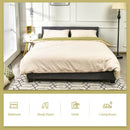 Queen Upholstered Platform Bed Frame with Linen Headboard Wood Slat-Gray
