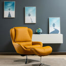Swivel Top Grain Leather Lounge Armchair Rocking Chair with Ottoman-Yellow