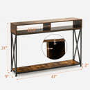 Console Table with Open Shelf and Storage Compartments Steel Frame-Brown