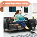 Convertible Futon Sofa Bed PU Adjustable Couch Sleeper with Wood Legs-Black