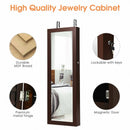Lockable Wall Mount Mirrored Jewelry Cabinet with LED Lights-Brown
