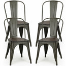 4 pcs Tolix Style Metal Dining Side Chair Stackable Wood Seat-Black