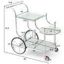 Kitchen Glass Shelves Metal Frame Serving Rolling Cart