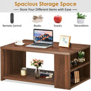Coffee Table Sofa Side Table with Storage Shelves -Walnut