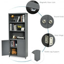 Bookcase Shelving Storage Wooden Cabinet Unit Standing Display Bookcase with Doors-Gray