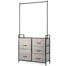 5 Drawers Fabric Dresser with Hanger Metal Top Storage Closet Organizer