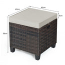 2 Pcs Patio Rattan Ottoman Cushioned Seat Foot Rest-Khaki