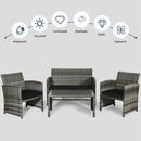 4 Pieces Patio Rattan Furniture Set with Glass Table and Loveseat-Black