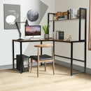 Industrial L-Shaped 55" Corner Computer Gaming Table with Bookshelf-Coffee