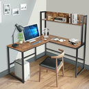 Industrial L-Shaped 55" Corner Computer Gaming Table with Bookshelf-Coffee