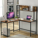 Industrial L-Shaped 55" Corner Computer Gaming Table with Bookshelf-Coffee