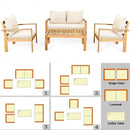 4 Pieces Patio Acacia Wood Thick Cushion Loveseat Sofa Set-White