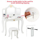 Kids Makeup Dressing Table with Tri-folding Mirror and Stool-White