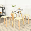 Set of 4 Bentwood Round Stool Stackable Dining Chair with Padded Seat-Beige