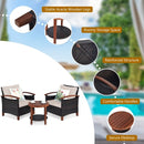 3 Pcs Solid Wood Frame Patio Rattan Furniture Set-Beige