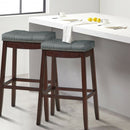 29”Set of 2 Nailhead Saddle Bar Stools -Coffee