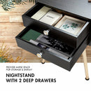 Mid Century Modern 2 Drawers Nightstand in Natural-Coffee