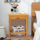 Multipurpose Bamboo End Table  with Drawer and Storage Shelf for Living Room-Natural
