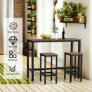 3 Pieces Bar Table Counter Breakfast Bar Dining Table with Stools-Brown