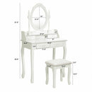 Wood Vanity Table Set with Oval Mirror and 4 Drawers for Kids Girls Women-White