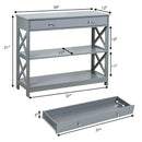 Console Table 3-Tier with Drawer and Storage Shelves-Gray