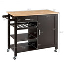 Kitchen Island Cart Rolling Serving Cart Wood Trolley-Brown