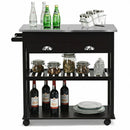 Stainless Steel Mobile Kitchen Trolley Cart With Drawers & Casters-Brown