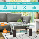 Rectangular Tempered Glass Coffee Table with Shelf-Brown
