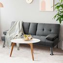 Convertible Folding Futon Sofa Bed Fabric with 2 Cup Holders-Dark Gray