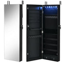 Wall Mounted Full Screen Mirror Jewelry Cabinet Armoire wirth 6 LEDs-Black