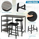 3 Pieces Counter Height Dining Bar Table Set with 2 Stools and 3 Storage Shelves-Black