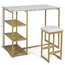 3 pcs Dining Set with Faux Marble Top Table and 2 Stools-Golden