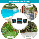4 Pcs Rattan Outdoor Patio Conversation Furniture Set with Glass Table and Comfortable Wicker Sectional Sofa