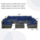 7 Pieces Patio Rattan Furniture Set Sectional Sofa Garden Cushion-Navy