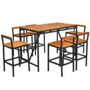 7Pcs Acacia Wood Patio Rattan Bar Set with Umbrella Hole