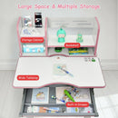 Kids Multifunctional Writing Desk with Tilt Desktop and Book Shelf-Pink