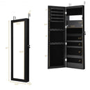 Lockable Wall Door Mounted Mirror Jewelry Cabinet w-LED Lights-Black