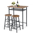 3 Pieces Bar Table Set with 2 Stools-Dark Walnut