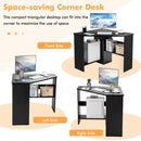 Corner Computer Desk Triangle Writing Workstation with Storage Shelf-Black