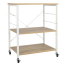 3-Tier Kitchen Baker's Rack Microwave Oven Storage Cart with Hooks-Light Brown