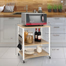 3-Tier Kitchen Baker's Rack Microwave Oven Storage Cart with Hooks-Light Brown