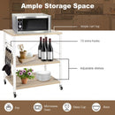 3-Tier Kitchen Baker's Rack Microwave Oven Storage Cart with Hooks-Light Brown