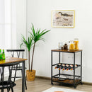 Kitchen Bar Cart Serving Trolley on Wheels with Wine Rack Glass Holder-Rustic Brown