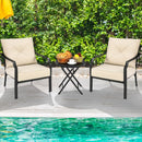 2 Pieces Patio Dining Chairs Set with Padded Cushions Armrest Steel Frame-Beige