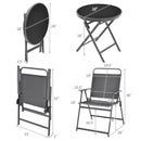3 Pieces Outdoor Bistro Set with Folding Table and Chairs for Garden-Gray